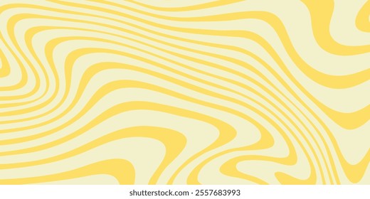 Abstract linear pattern with optical illusion effect. Retro striped yellow background with distorted wavy psychedelic texture