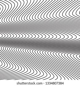 Abstract linear pattern. Vector illustration. Black background with wave lines