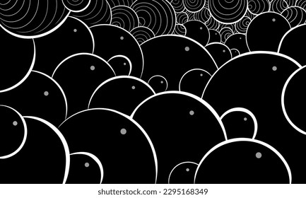 Abstract linear pattern of white bubbles on a black background. Bicolor composition. Vector illustration, EPS 8. Imitation of space.