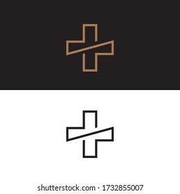 Abstract linear plus path cross human gradient logo icon design modern minimal style illustration. Motion wave vector line emblem sign symbol mark logotype