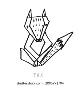 Abstract linear polygonal fox,Abstract outline fox. Hand drawn minimalism style