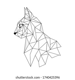 Abstract linear polygonal head of a cat. Contour for tattoo, logo, emblem and design element.