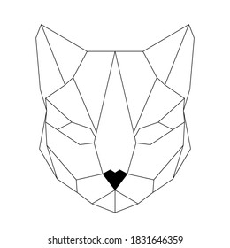 Abstract linear polygonal head of a cat. Contour for tattoo, logo, emblem and design element.