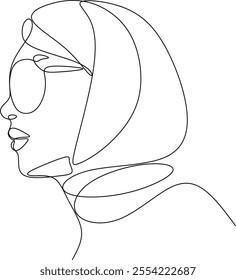 Abstract linear portrait of a girl in a headscarf. Vector drawing hand-drawn without artificial intelligence