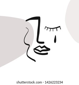Abstract linear portrait human face. Glamour female emblem. Woman contour drawing. Aesthetic minimalistic concept. Fashion symbol avatar. Vector modern contemporary design