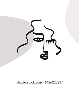 Abstract linear portrait human face. Glamour female emblem. Woman contour drawing. Aesthetic minimalistic concept. Fashion symbol avatar. Vector modern contemporary design