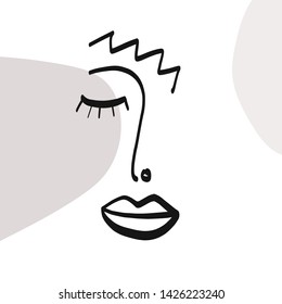 Abstract linear portrait human face. Glamour female emblem. Woman contour drawing. Aesthetic minimalistic concept. Fashion symbol avatar. Vector modern contemporary design