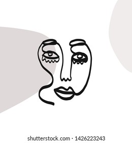 Abstract linear portrait human face. Glamour female emblem. Woman contour drawing. Aesthetic minimalistic concept. Fashion symbol avatar. Vector modern contemporary design