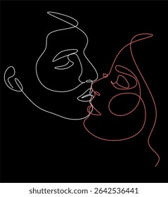 Abstractas retrato lineal de un hombre y la cara de una mujer dibujado a mano sin inteligencia artificial