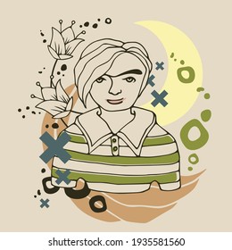Abstract linear portrait sketch of a young man. Cartoon avatar for a game, internet forum or web account. Vector avatar.