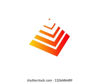 Abstract linear red logo 3d pyramid symbol of magic