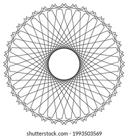 Abstract linear round rosette  isolated on white background. Thin line logo. Geometric shape. 
