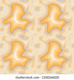 Abstract linear seamless pattern. Tribal design of gold, yellow and blue. Labyrinth, geographic map with high levels. Psychedelic design for textile and paper