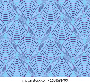 abstract linear seamless tile with cones of circles in brown and blue