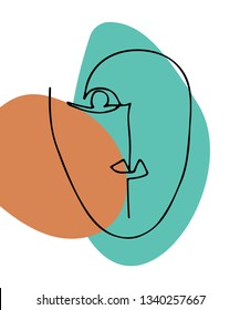 Abstract linear silhouette of human face. Modern poster.Minimalism graphic style.