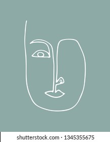 Abstract linear silhouette of human face. Modern avant- garde poster. Trendy minimalistic face. One continuous line drawing.