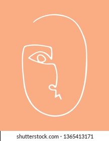 Abstract linear silhouette of human face. Modern avant- garde poster. Trendy minimalistic face. One continuous line drawing.