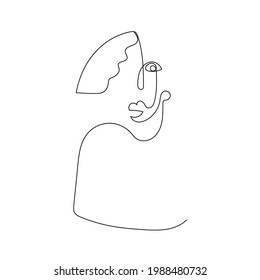 abstract linear silhouette of man in minimalistic simple style. vector drawing for logo, advertising, stickers. one line. 