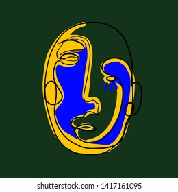 Abstract linear silhouette, modern face portrait, simple hand drawn. One Continuous line 