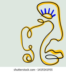 Abstract linear silhouette, modern face portrait, simple hand drawn. One Continuous line 