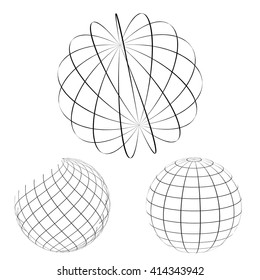 Abstract linear sphere. Globe. Icons set isolated on white background. Vector illustration.