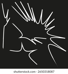 Abstract linear splatters. White sharp lines. Dynamic chaotic burst. Vector modern art