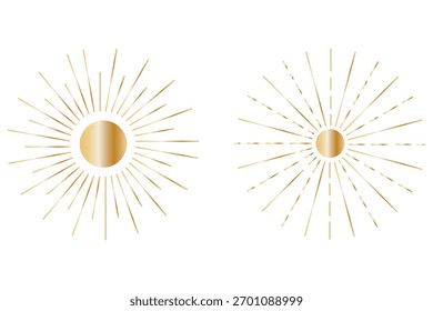
Resumo conjunto de logotipo de pôr do sol linear. Elementos de design Boho, ícones mínimos do sol, símbolos para tatuagem, histórias. Ilustração vetorial moderna 