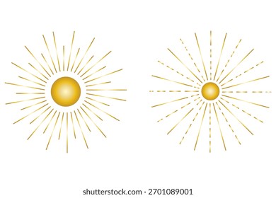 
Resumo conjunto de logotipo de pôr do sol linear. Elementos de design Boho, ícones mínimos do sol, símbolos para tatuagem, histórias. Ilustração vetorial moderna 