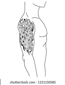 Abstract linear tattoo on shoulder vector illustration