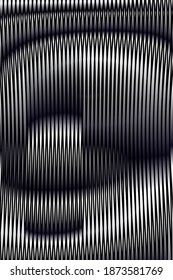 Abstract linear texture deformation with calm lines and curved surface in dark gray halftones. Monochrome background saver for interior decor, mobile apps, business card, page, image of blog, poster.