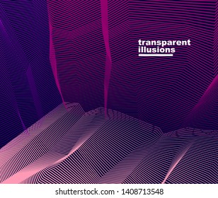 Abstract linear textured vector art background for design, psycho hypnotic futuristic 3d space inside the box or room. Fantastic psychedelic trendy modern op art, optical dimensional illusion.