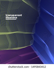Abstract linear textured vector art background for design, psycho hypnotic futuristic 3d space inside the box or room. Fantastic psychedelic trendy modern op art, optical dimensional illusion.