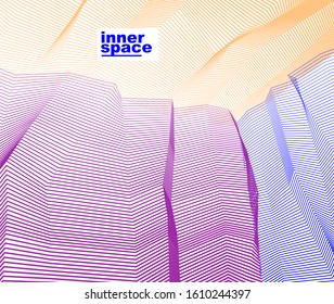 Abstract linear textured vector art background for design, psycho hypnotic futuristic 3d space inside the box or room. Fantastic psychedelic trendy modern op art, optical dimensional illusion.