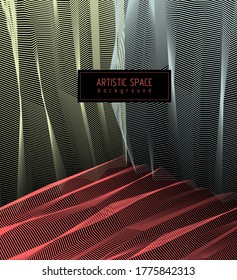 Resumen textura lineal de fondo de arte vectorial para el diseño, hipnótico hipnótico espacio 3d futurista en el interior de la caja o habitación. Fantástico arte psicodélico moderno de moda, ilusión óptica dimensional.