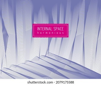 Abstrakter linearer strukturierter Vektorgrafik-Hintergrund für Design, psycho hypnotischer futuristischer 3D-Raum innerhalb der Box oder des Raumes. Fantastische psychedelische trendy moderne op art, optische dimensionale Illusion.