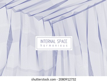 Abstract linear textured vector art background for design, psycho hypnotic futuristic 3d space inside the box or room. Fantastic psychedelic trendy modern op art, optical dimensional illusion.