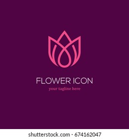 Abstract linear tulip icon. Flower bud symbol. Beauty, spa salon, cosmetics or boutique logo.