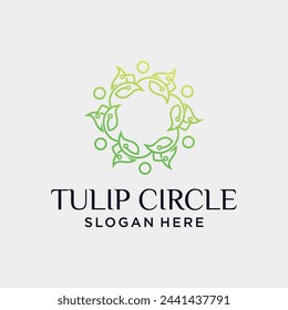 Abstract linear tulip logo flower bud symbol with round concept spa salon cosmetic or boutique