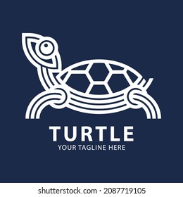 Abstract linear turtle logo design template. Vector illustration in trendy minimal line outline style.