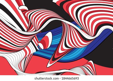Abstract linear vector background with waves and stripes on dark background. An example of abstraction of the waves for a website or poster.