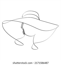 Abstract linear woman in hat. Minimal portrait. Head fashionable accessory. One line continuous. Beauty and glamour concept. Cap headgears for lady. Hand drawn vector illustration.