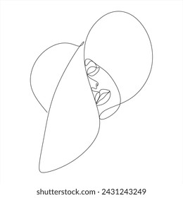 Abstract linear woman in hat. Minimal portrait.  Hand drawn vector element for fashion shop banner, logo, flyer, web design, advertisement. Minimalist portrait of female with abstract