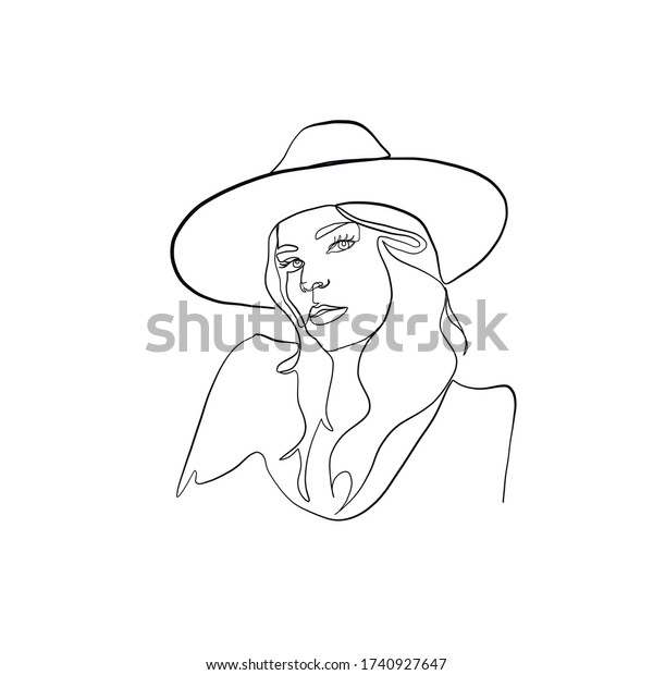 Abstract Linear Woman Hat Minimal Portrait Stock Vector (Royalty Free ...