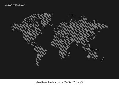 Abstract linear world map. World map on black background. World map template with continents