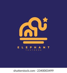 Abstract linear yellow elephant star logo design isolated on purple background