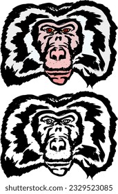 Abstract lineart of Baboon face, isolated against white. Hand drawn vector illustration.