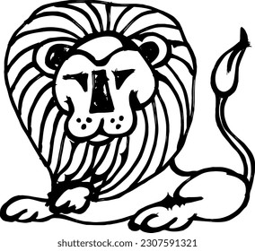 Abstract lineart of a fierce lion, isolated against white. Hand drawn vector illustration.