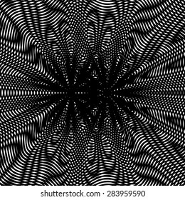 Abstract lined background, optical illusion style. Chaotic lines creating geometric pattern with visual effects.