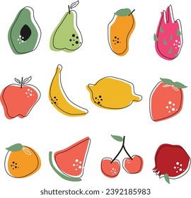 Abstract Lined Fruit Illustration Design Set