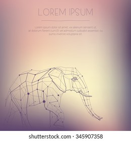 Abstract lined graphic geometric elephant for use in design for card, posters, banners, placards, brochures, wallpapers, web or billboard covers. Mashed background